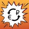 Currency exchange sign. Euro and Russia Ruble. Vector. Comics st