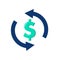 Currency exchange simple icon. Money Transfer sign. Dollar in rotation arrow symbol. Quality design elements.