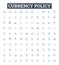 Currency policy vector line icons set. Exchange, Rate, Monetary, Value, Money, Foreign, Market illustration outline