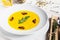 Curried carrot soup with mushrooms and herbs