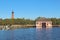 The Currituck Beach Lighthouse and boathouse near Corolla, North