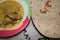 Curry pakora with roti/chapati