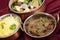 Curry and salad in bowls