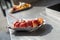 Currywurst a typical German street food grilled and sliced sausage with curry ketchup