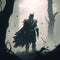 cursed knight lost in a fog-shrouded forest, fantasy art, AI generation