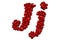 Cursive letter J from red hearts, capital and small letters. 3D rendering