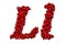 Cursive letter L from red hearts, capital and small letters. 3D rendering