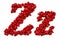 Cursive letter Z from red hearts, capital and small letters. 3D rendering