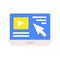 cursor arrow and video clip on laptop screen, website related icon
