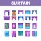 Curtain Collection Decor Elements Icons Set Vector