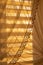 Curtain interior sunset. House room. run lighting through transparent curtain on window into bedroom at evening sunny day