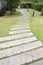 Curve cement block walkway in garden