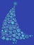 Curved Christmas tree with snowflakes over blue