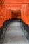 Curved corridor of Red Torii gates at Fushimi Inari Taisha Shinto shrine. Kyoto, Japan.