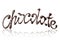 Curved inscription chocolate written with melted chocolate on white