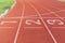 Curved lane in running track or athlete track in stadium. Running track is a rubberized artificial running surface for track and f