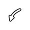 Curved line doodle arrow pointing down left corner, vector illustration. Hand drawn blank empty pointer.