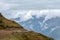 Curved mountain road in misty mountains, Abra Mariano Llamoja, pass between Yanama and Totora, The Choquequirao trek, Peru