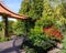 Curved pergola and garden bench