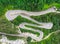 Curved road with cars and beautiful forest landscape.