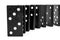 Curved row of black wooden dominoes standing on a white background. Logical Game. Business concept.