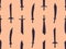 Curved swords seamless pattern. Swords silhouettes. Weapons of the Roman Empire, gladius. Design of swords for posters, banners