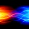 Curved transition illuminated blaze red blue burning flame black poster background template vector