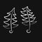 Curved two dancing Christmas trees drawn with chalk on black chalkboard. Vector illustration