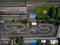 Curving race track view from above, Aerial view car race asphalt track and curve. Bogor, May 31, 2021