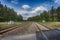 Curving railroad track through the forest