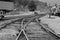 Curving Railroad Tracks with railway car in background