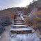 Curving wooden stairs in Monserate Mountain CA