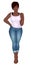 Curvy african american girl in casual wear and high heels isolated on white. Vector illustration. Plus size model. Bodypositive c