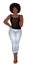 Curvy african american girl in casual wear and high heels isolated on white. Vector illustration. Pretty plus size model . Body p