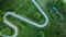 Curvy bike path. Laid between the trees in the park. Drone photography, aerial photography. The camera is tilted vertically down