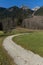 Curvy dirt path leading to mountains Chamonix