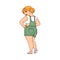 Curvy plus size girl in overalls stands back looking over shoulder sketch style