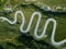 Curvy road with Cars, transportation, julier pass swiss alps, Aerial Drone View from above