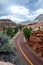 Curvy road through the desert mountains in Zion Canyon in the USA