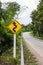 Curvy road sign to the mountain