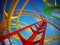 Curvy roller coaster rails in the sky. 3D illustration