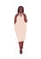 Curvy young woman flat vector illustration. Plump african american girl cartoon character wearing white evening dress