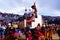 Cusco Peru Men and Women Dressed In Traditional Inca Costumes For Inti Raymi Ceremony King Being Carried In