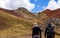 Cusco/Peru - Oct.03.19: couple of trekkers on the Palccoyo rainbow mountains