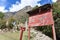 Cusco, Peru - Oct 18, 2018: Sign welcoming hikers to Huayllabamba on the Inca Trail to Machu Picchu