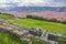 Cusco, view of centre and cityscape of city and mountains from above, Peru, South America