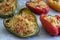Cuscus, roasted peppers fresh from the oven stuffed with couscous with vegetables