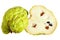 Custard apple sliced in half