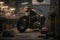 Custom Bobber Motorbike Standing in an Authentic Creative Workshop. AI Generation