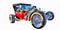 Custom designed red hot rod on white background